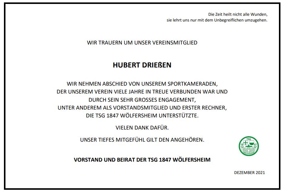 Traueranzeige Hubert Drießen